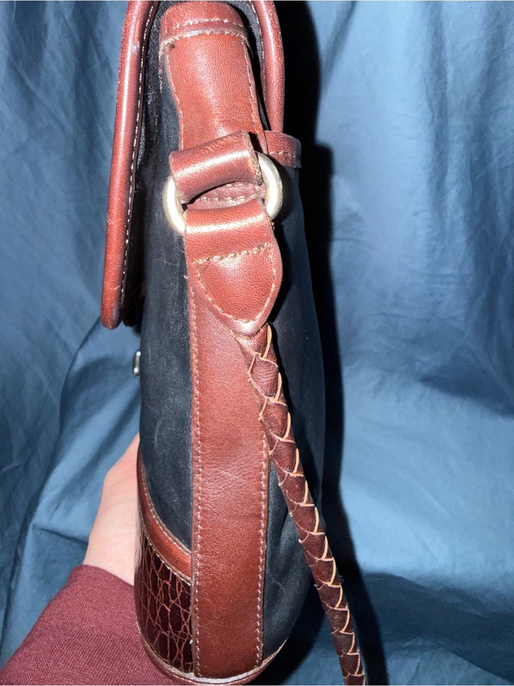 Vintage Brighton Brown Leather Woven-Accent Crossbody Bag - Picture 6 of 11